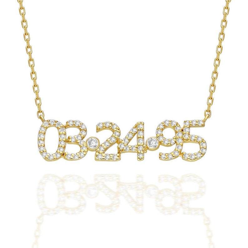 Custom Date & Zircon Keepsake Personalized Date Necklace with a Sparkling Stone Elegant Birthdate Necklace with Zircon Anniversary Gift