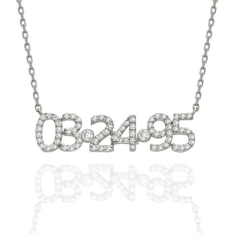 Custom Date & Zircon Keepsake Personalized Date Necklace with a Sparkling Stone Elegant Birthdate Necklace with Zircon Anniversary Gift
