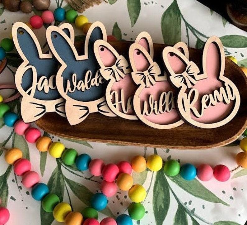 Personalized Bunny Easter Basket Tag Custom Easter Place Card Name Easter Basket Name Charm Kid Easter Basket Child Gift