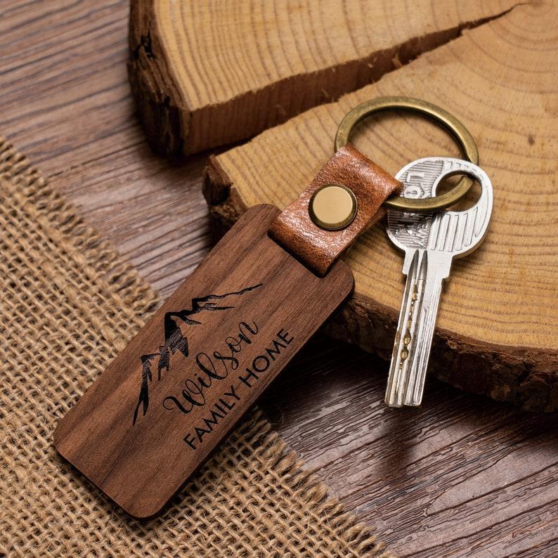 Personalized Walnut Wood Keychain Engraved Keychain Custom Wood Keychain Father's Day Gifts