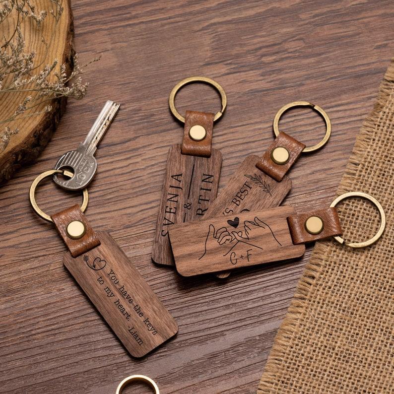 Personalized Walnut Wood Keychain Engraved Keychain Custom Wood Keychain Father's Day Gifts