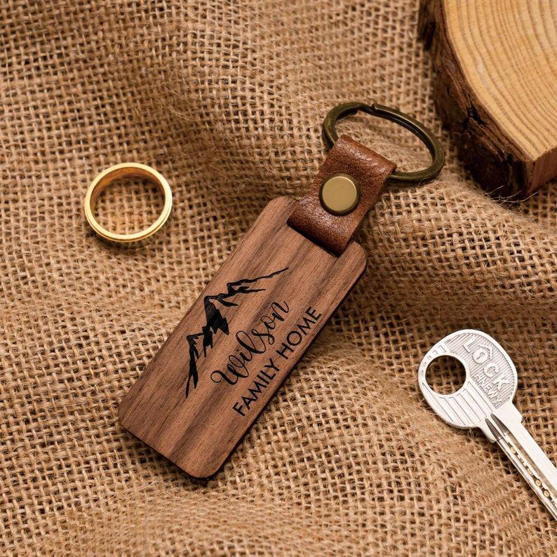 Personalized Walnut Wood Keychain Engraved Keychain Custom Wood Keychain Father's Day Gifts