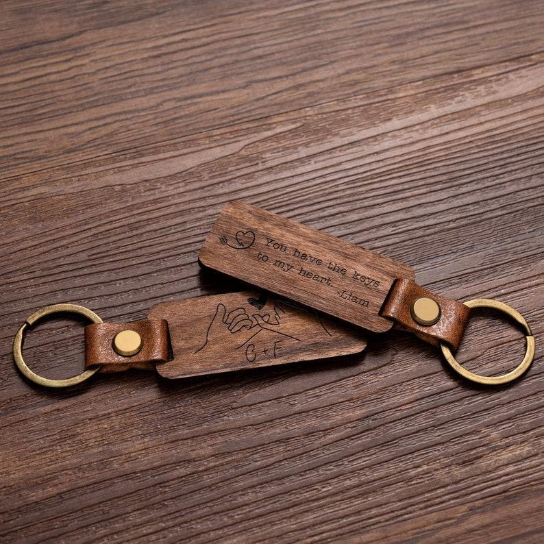 Personalized Walnut Wood Keychain Engraved Keychain Custom Wood Keychain Father's Day Gifts
