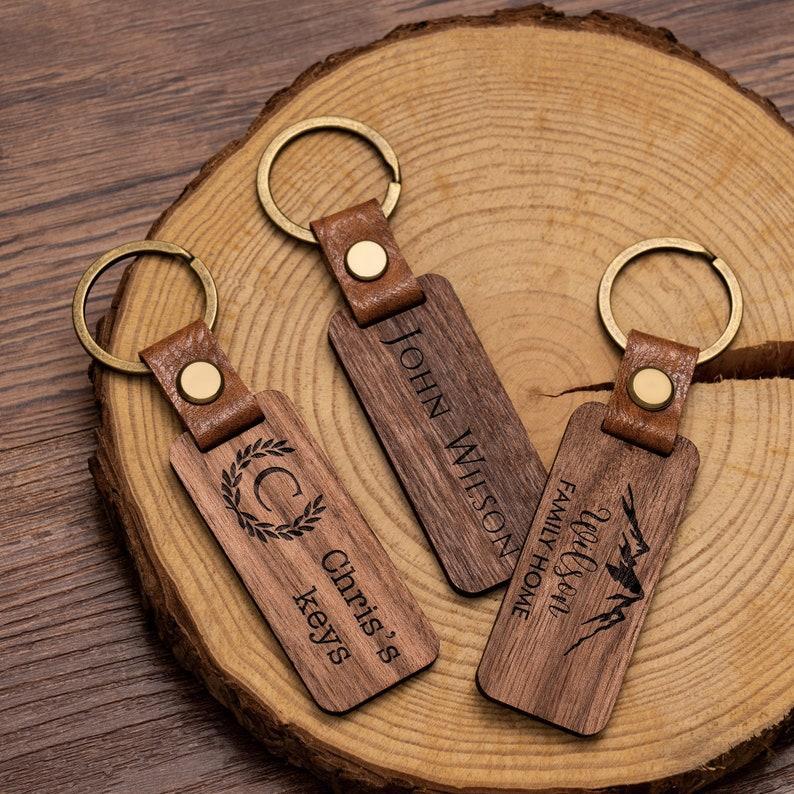 Personalized Walnut Wood Keychain Engraved Keychain Custom Wood Keychain Father's Day Gifts