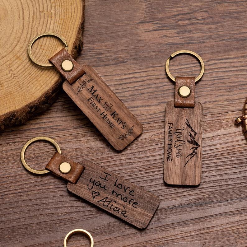 Personalized Walnut Wood Keychain Engraved Keychain Custom Wood Keychain Father's Day Gifts