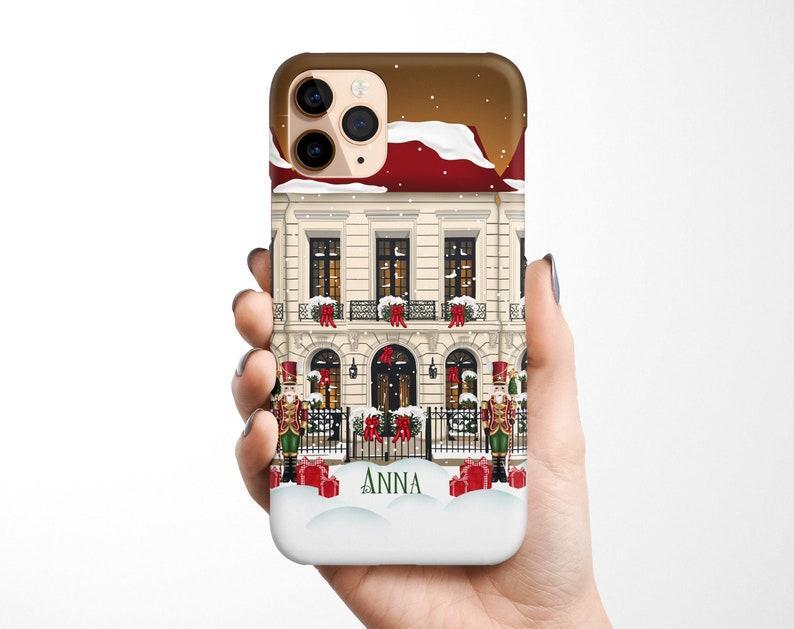 Custom Name Christmas Town Phone Case for iPhone 16 15 14 13 12 11 Samsung Galaxy S24 S23 S22 Pixel 9 xmas MagSafe case, house personalised - NameNecklace