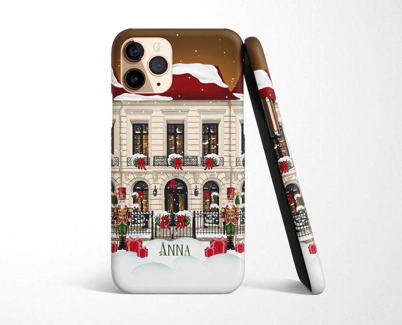 Custom Name Christmas Town Phone Case for iPhone 16 15 14 13 12 11 Samsung Galaxy S24 S23 S22 Pixel 9 xmas MagSafe case, house personalised - NameNecklace