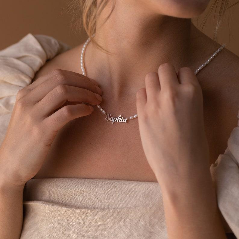 Custom Name Necklace & Personalized Necklace in Sterling Silver Pearl Jewelry  Sister Gift