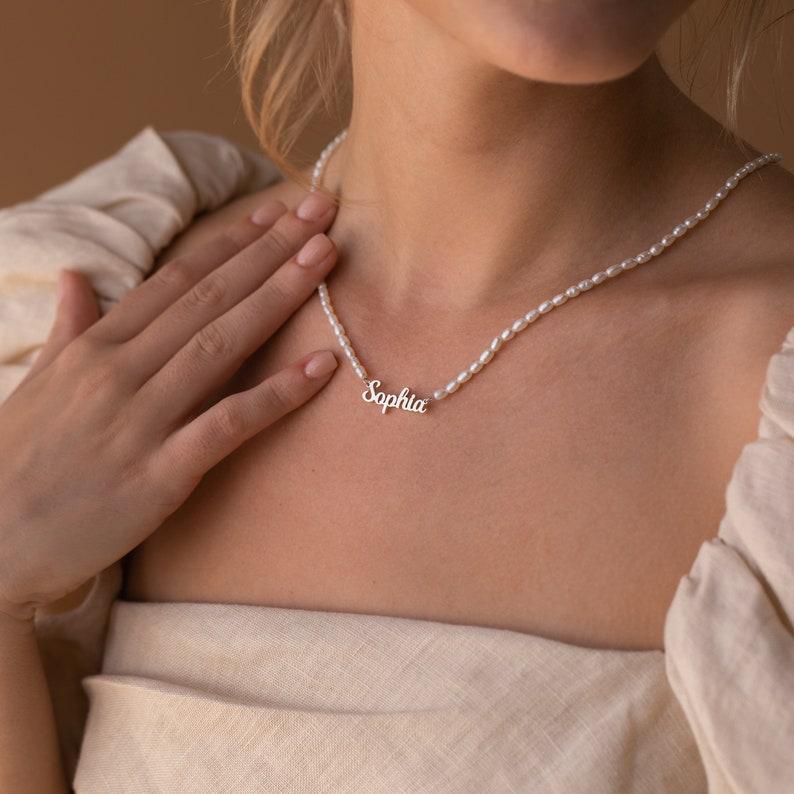 Custom Name Necklace & Personalized Necklace in Sterling Silver Pearl Jewelry  Sister Gift