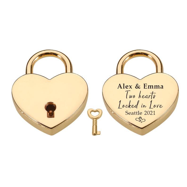 Custom Padlock, Two Hearts Locked in Love, Personal Heart Lock, Wedding Gifts, Anniversary gift for Boyfriend, Engraved Gift for Boyfriend