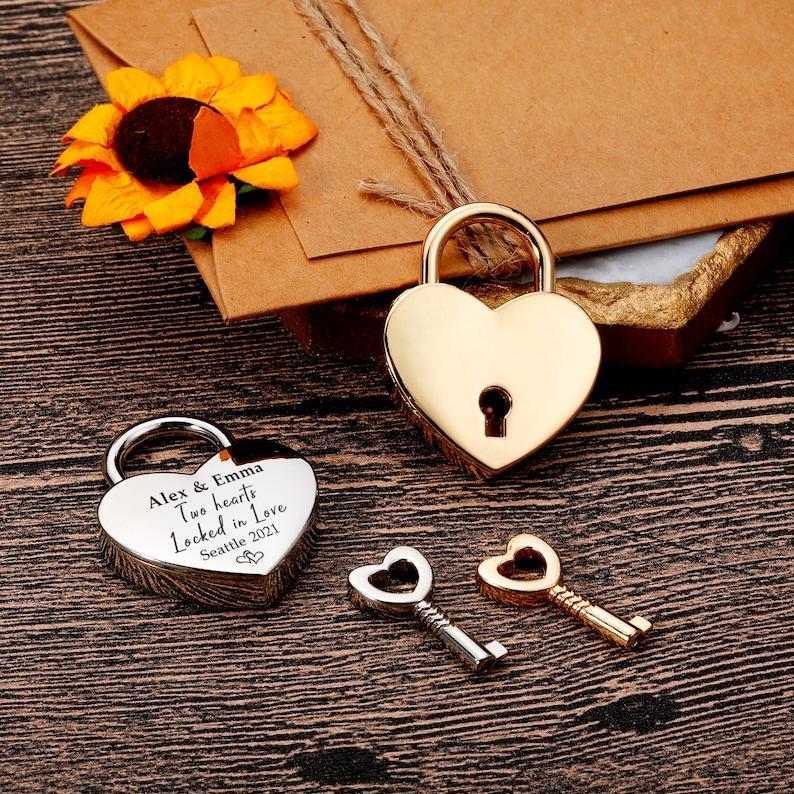 Custom Padlock, Two Hearts Locked in Love, Personal Heart Lock, Wedding Gifts, Anniversary gift for Boyfriend, Engraved Gift for Boyfriend