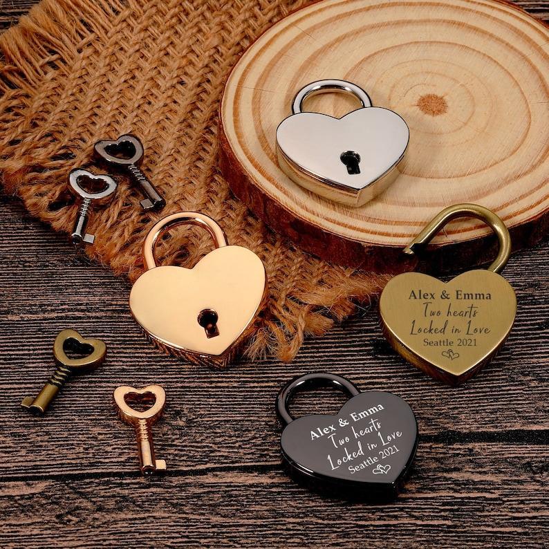 Custom Padlock, Two Hearts Locked in Love, Personal Heart Lock, Wedding Gifts, Anniversary gift for Boyfriend, Engraved Gift for Boyfriend