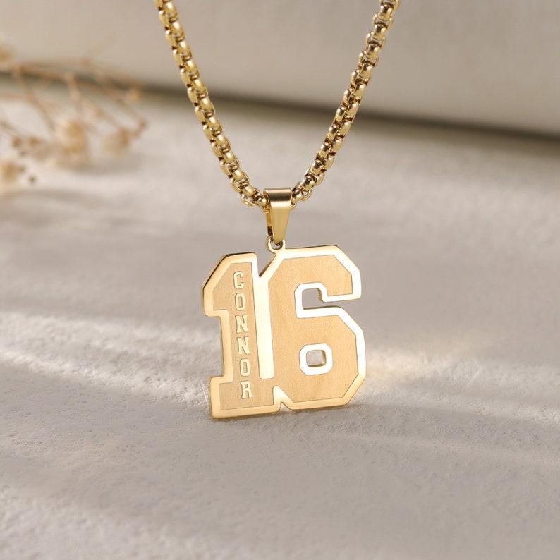 Custom Engraved Sport Number Necklace with Name|Year Necklace|Personalized Lucky Pendant|Baseball and Sports Team Number