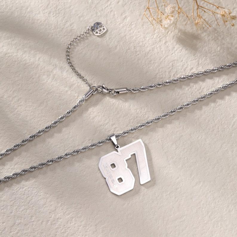Custom Engraved Sport Number Necklace with Name|Year Necklace|Personalized Lucky Pendant|Baseball and Sports Team Number