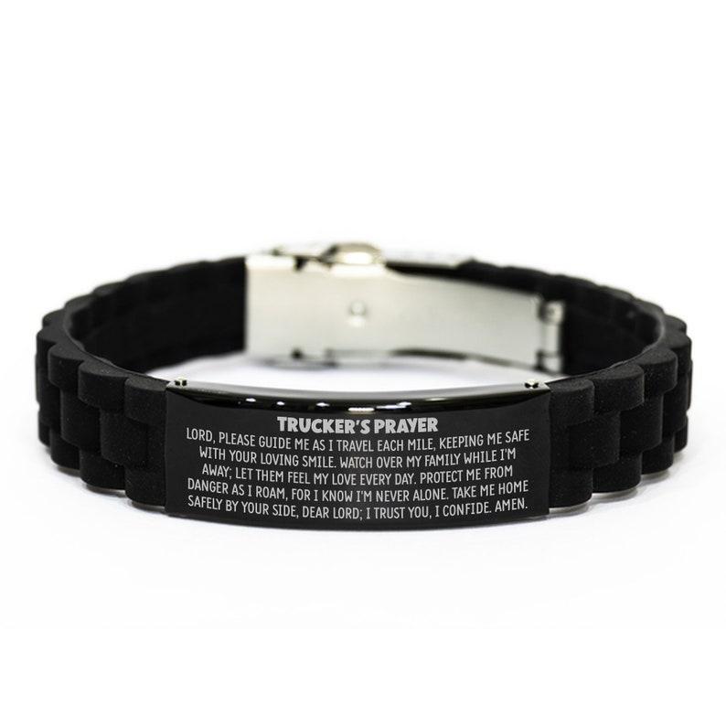 Trucker Prayer Bracelet, Truck Driver Gift, Keep Trucker Stay Safe Drive Back Home Silicone Bracelet