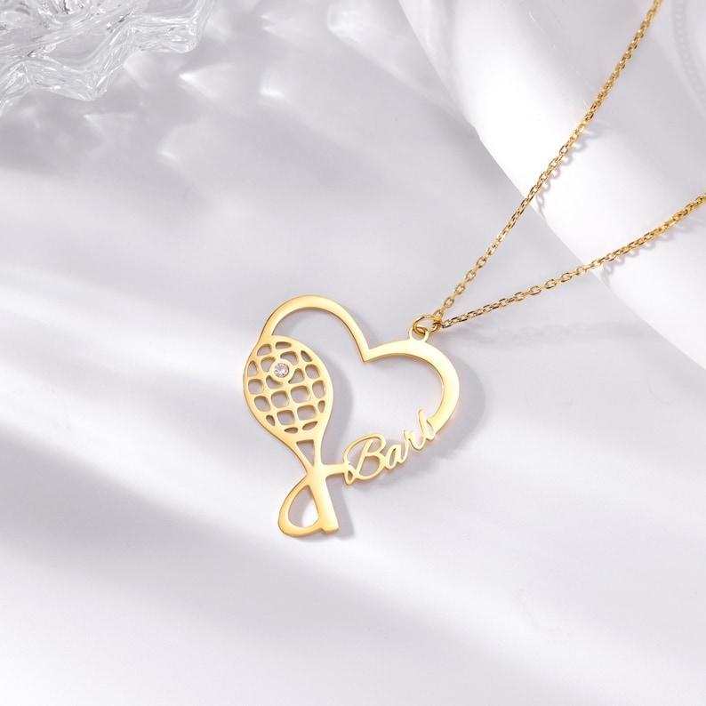 Custom Tennis Lover Name Necklace with Birthstone Personalized Tennis Sport Nameplate Necklace with Birthstone Tennis Gift