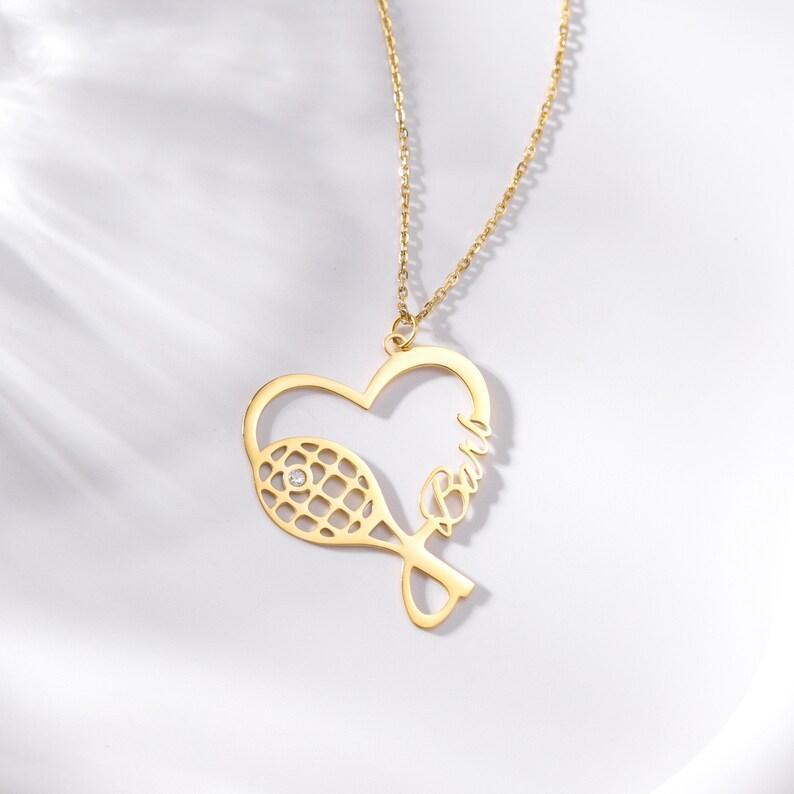 Custom Tennis Lover Name Necklace with Birthstone Personalized Tennis Sport Nameplate Necklace with Birthstone Tennis Gift