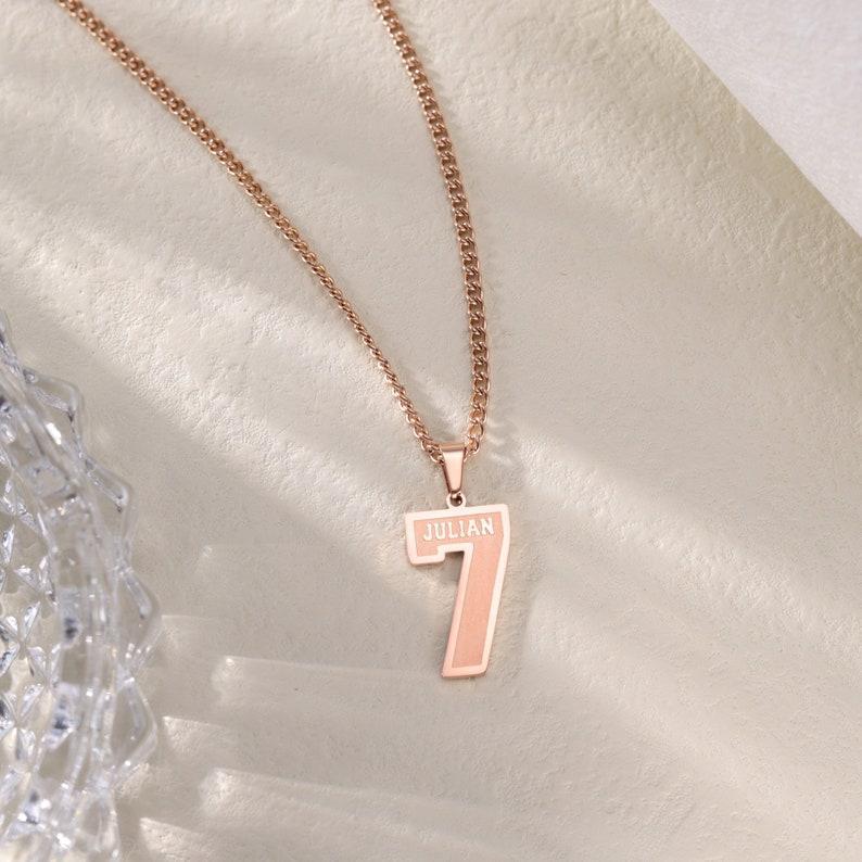 Custom Engraved Sport Number Necklace with Name|Year Necklace|Personalized Lucky Pendant|Baseball and Sports Team Number