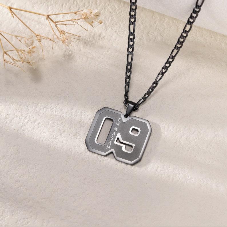 Custom Engraved Sport Number Necklace with Name|Year Necklace|Personalized Lucky Pendant|Baseball and Sports Team Number