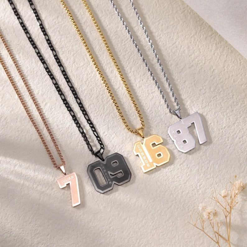 Custom Engraved Sport Number Necklace with Name|Year Necklace|Personalized Lucky Pendant|Baseball and Sports Team Number