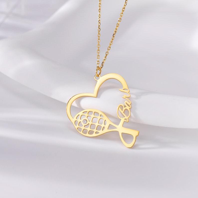 Custom Tennis Lover Name Necklace with Birthstone Personalized Tennis Sport Nameplate Necklace with Birthstone Tennis Gift