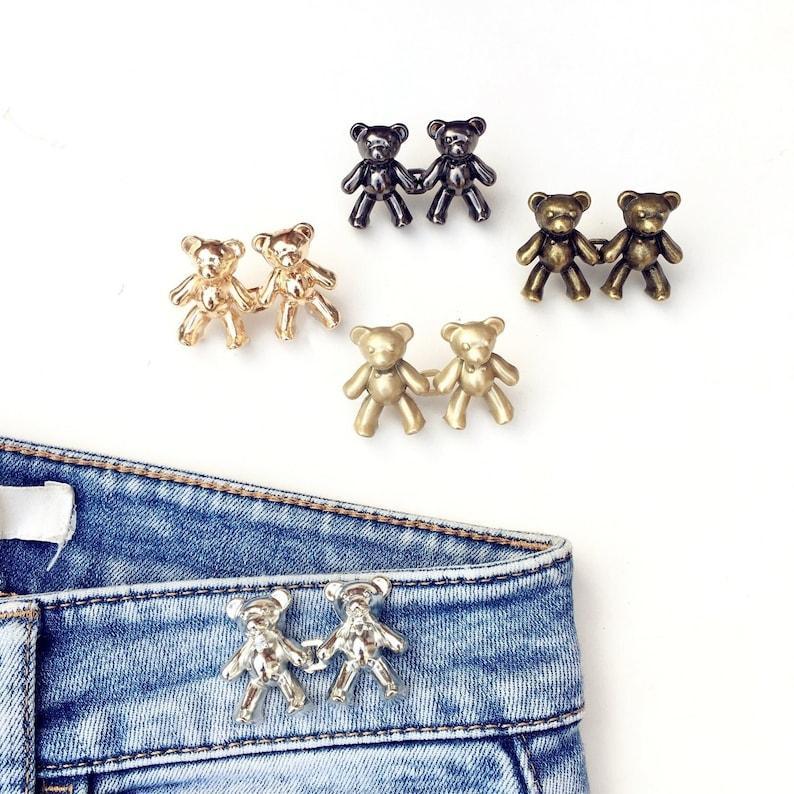 Bear Jeans Button Pins Reduce Pants Waist In Second, No Sew Need, Removable Metal Fastener for Jeans Denim Jacket, Cloth Decor