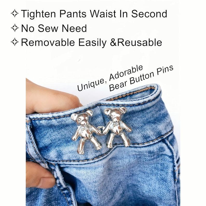 Bear Jeans Button Pins Reduce Pants Waist In Second, No Sew Need, Removable Metal Fastener for Jeans Denim Jacket, Cloth Decor