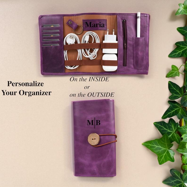 Personalized Leather Cable Organizer Graduation Gifts For Men, Collage Phd High School Graduation Gifts For Him, Cable Holder Gifts For Son
