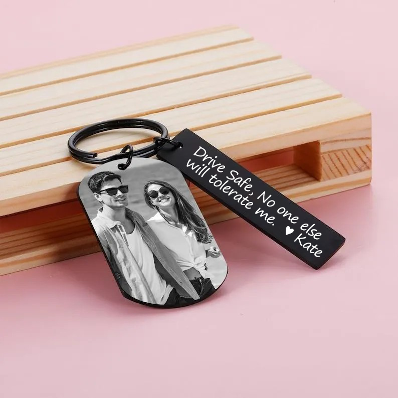 Personalized Photo Keychain, Engraved Picture Keychain, 1st Anniversary Boyfriend Gift, Girlfriend Gift Idea, 10 Years Valentine's Day Gift