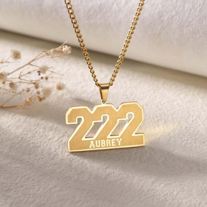 Custom Engraved Sport Number Necklace with Name|Year Necklace|Personalized Lucky Pendant|Baseball and Sports Team Number