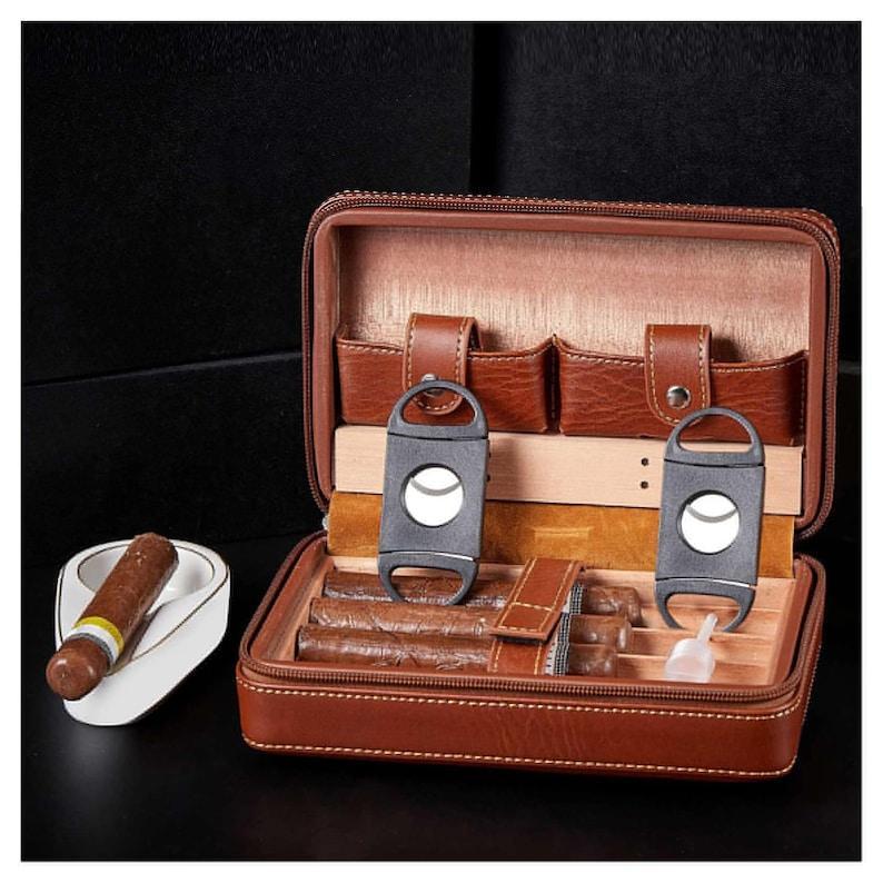 Personalized Leather Cigar Humidor Case Custom Engraved Cigar Box with Wood Interior Portable Humidor Gift for Men