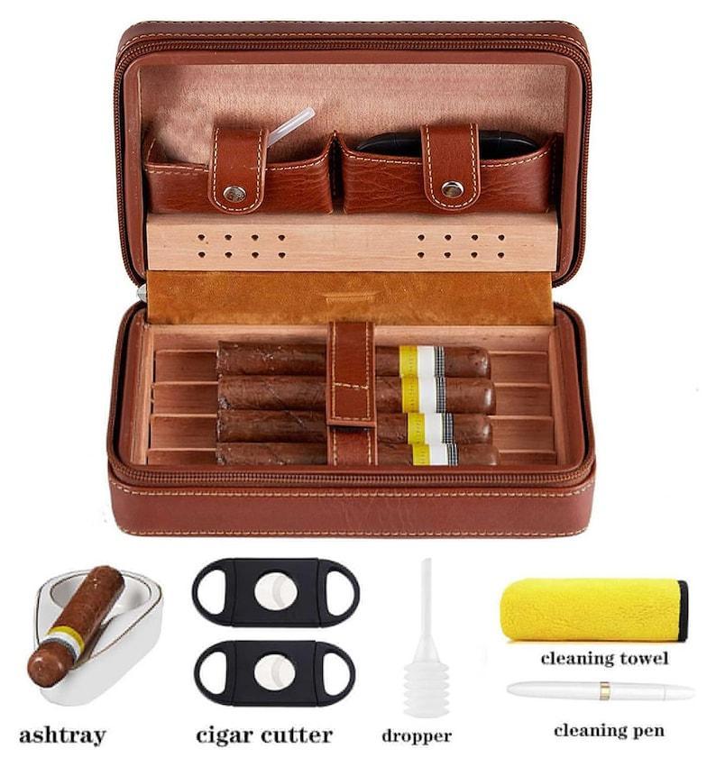 Personalized Leather Cigar Humidor Case Custom Engraved Cigar Box with Wood Interior Portable Humidor Gift for Men