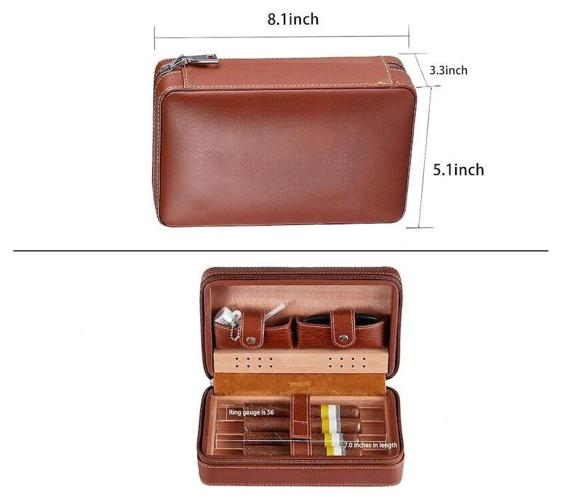Personalized Leather Cigar Humidor Case Custom Engraved Cigar Box with Wood Interior Portable Humidor Gift for Men