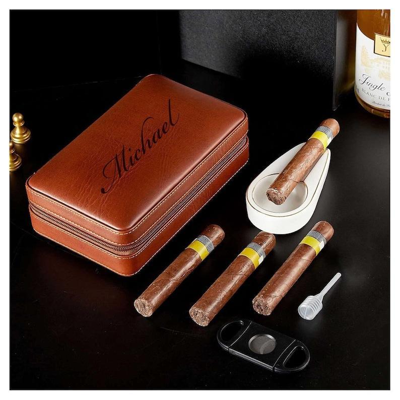 Personalized Leather Cigar Humidor Case Custom Engraved Cigar Box with Wood Interior Portable Humidor Gift for Men