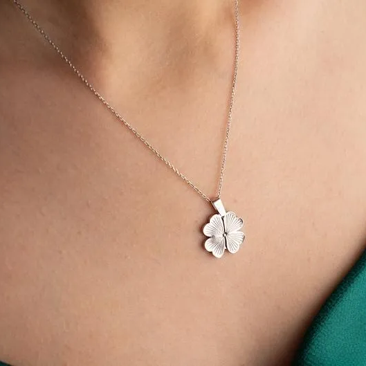 Lucky Clover Necklace Custom Secret Message Name Necklace Personalized Hidden Message Necklace Gifts for Her