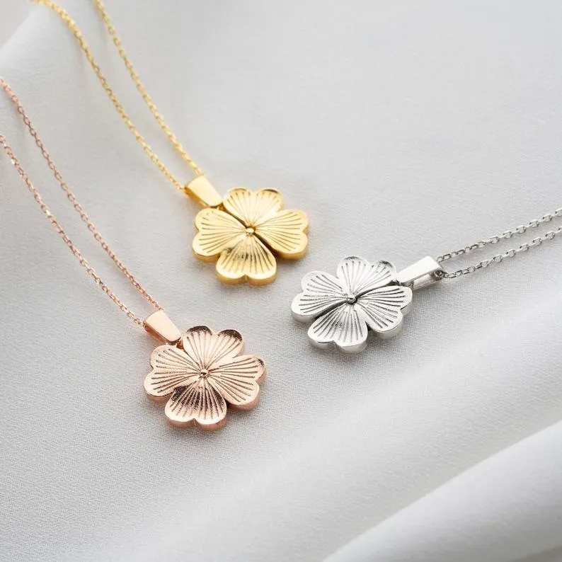 Lucky Clover Necklace Custom Secret Message Name Necklace Personalized Hidden Message Necklace Gifts for Her