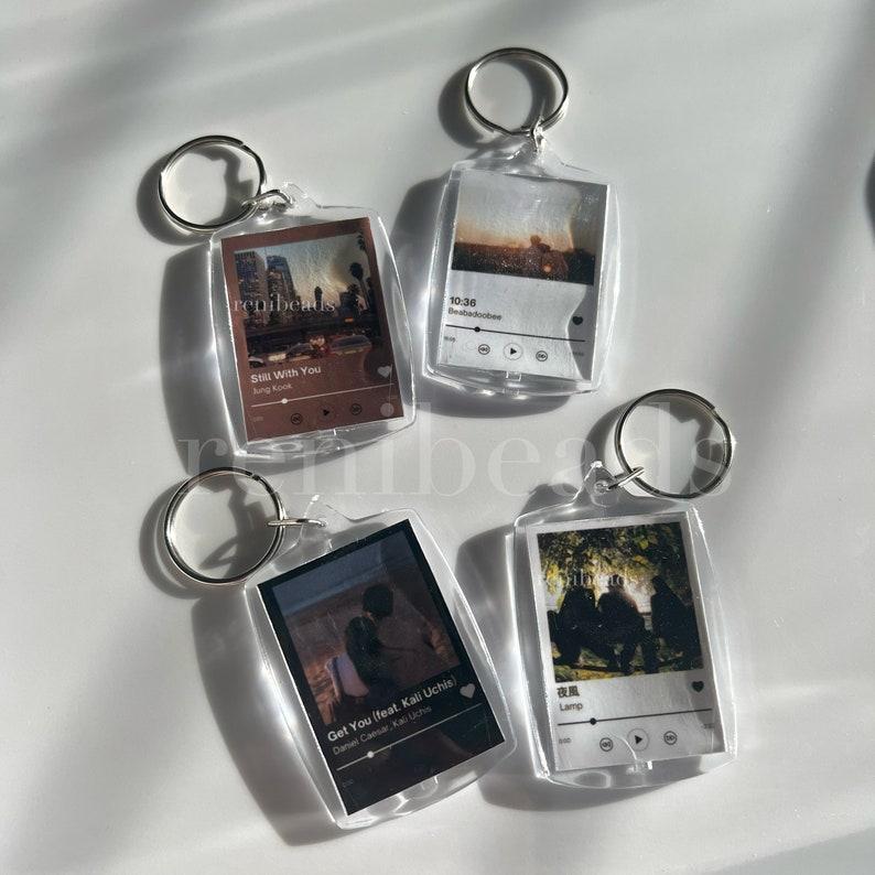 Personalized Photo and Song Keychain Custom Album Cover Keyring Engraved Music Lover Gift Memory Keepsake