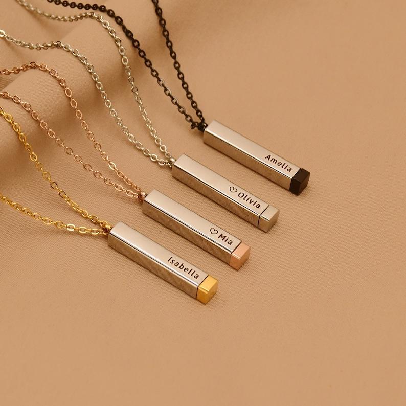Retractable 3D Bar Necklace, Personalized Hidden Message Necklace, Engraved Message Bar, Name Bar Necklace, Bridesmaid Gift,Gift For Him/Her