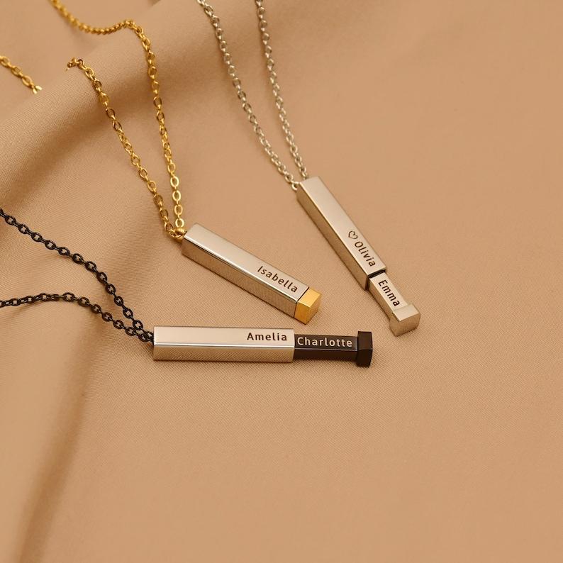 Retractable 3D Bar Necklace, Personalized Hidden Message Necklace, Engraved Message Bar, Name Bar Necklace, Bridesmaid Gift,Gift For Him/Her