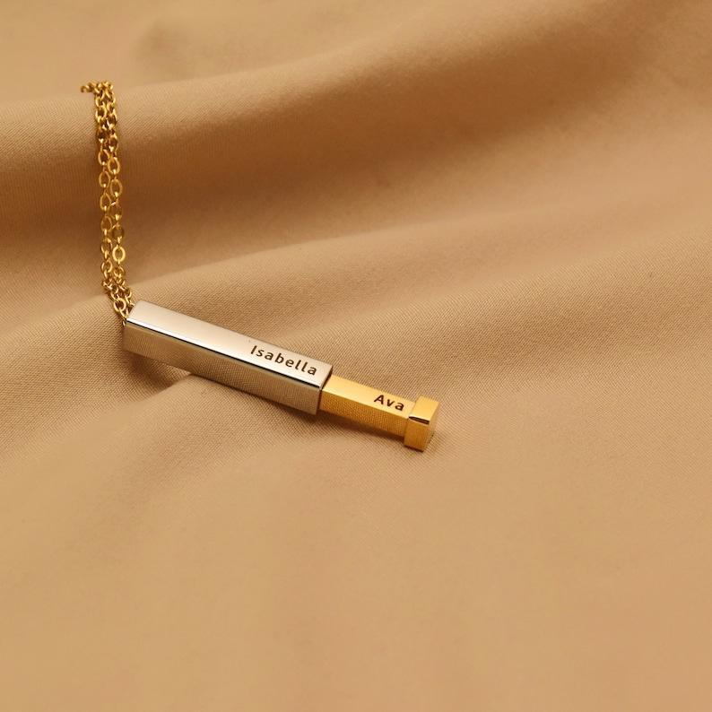 Retractable 3D Bar Necklace, Personalized Hidden Message Necklace, Engraved Message Bar, Name Bar Necklace, Bridesmaid Gift,Gift For Him/Her