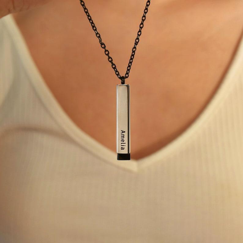 Retractable 3D Bar Necklace, Personalized Hidden Message Necklace, Engraved Message Bar, Name Bar Necklace, Bridesmaid Gift,Gift For Him/Her