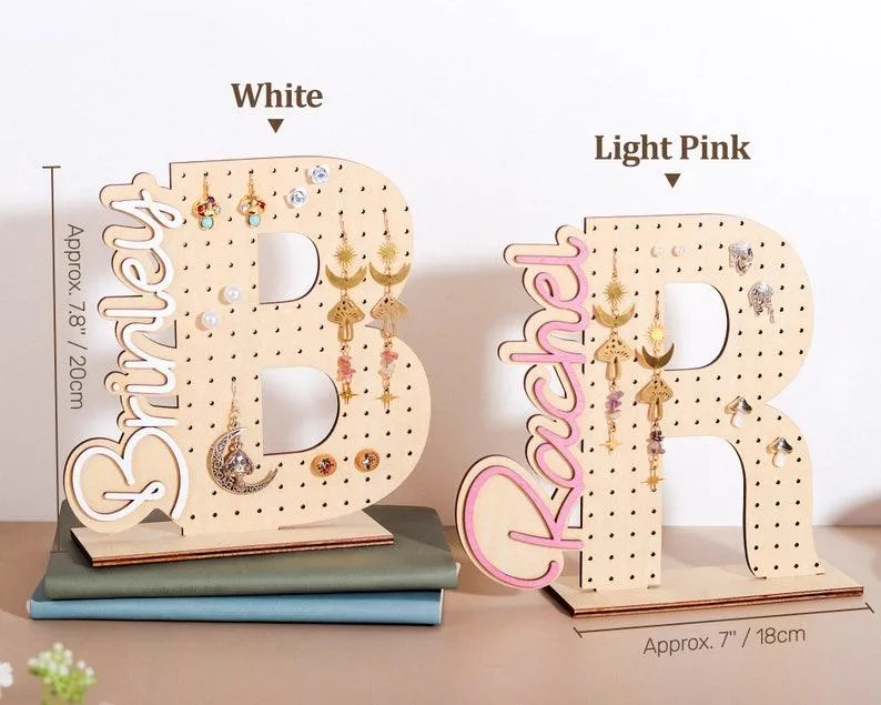 Personalized Earring Holder - Custom Earring Display, Wood Jewelry Organizer, Mother's Day Gift, Gifts for Girlfriend, Birthday Gift for Her