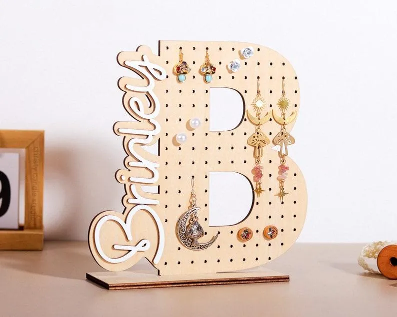 Personalized Earring Holder - Custom Earring Display, Wood Jewelry Organizer, Mother's Day Gift, Gifts for Girlfriend, Birthday Gift for Her