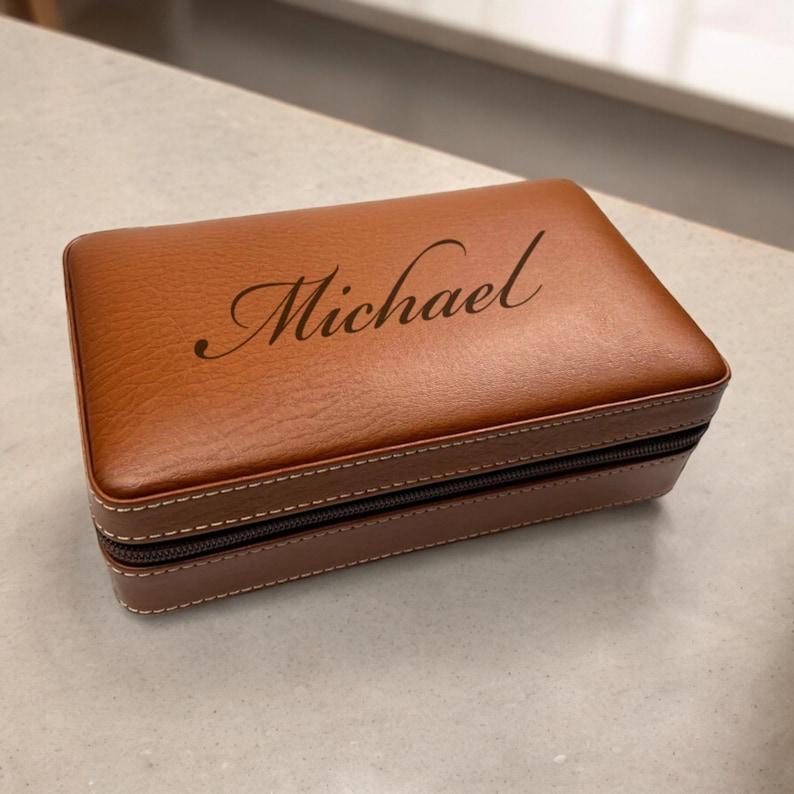 Personalized Leather Cigar Humidor Case Custom Engraved Cigar Box with Wood Interior Portable Humidor Gift for Men