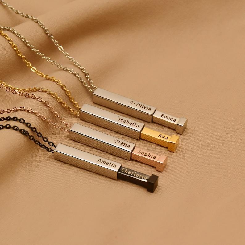 Retractable 3D Bar Necklace, Personalized Hidden Message Necklace, Engraved Message Bar, Name Bar Necklace, Bridesmaid Gift,Gift For Him/Her