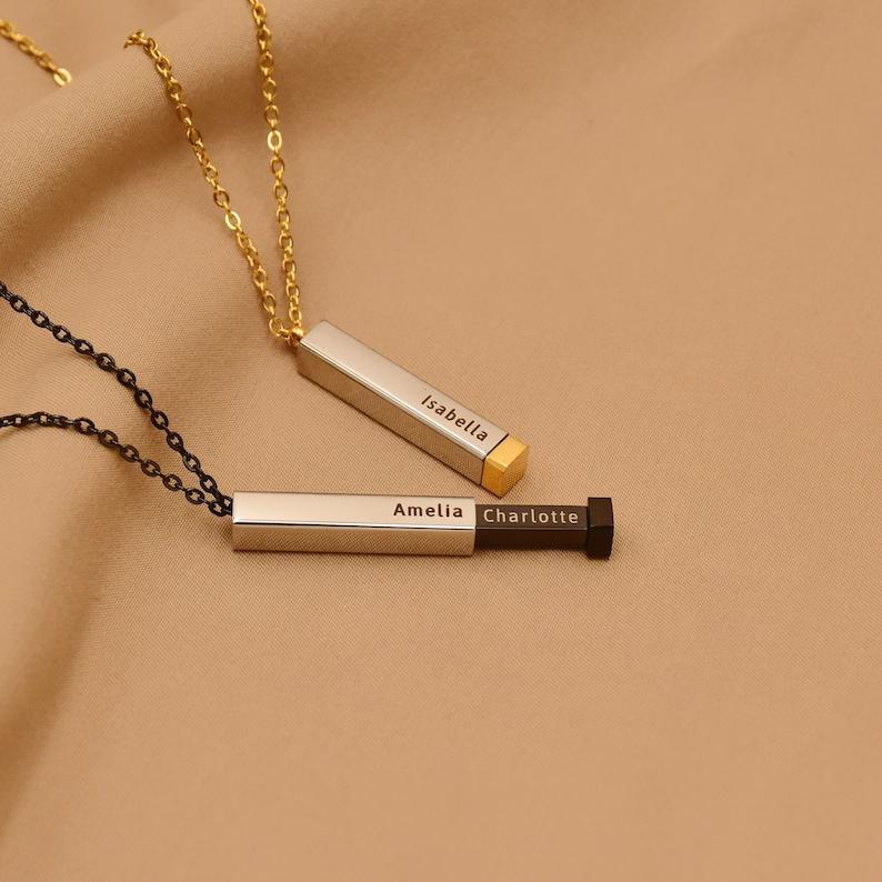 Retractable 3D Bar Necklace, Personalized Hidden Message Necklace, Engraved Message Bar, Name Bar Necklace, Bridesmaid Gift,Gift For Him/Her