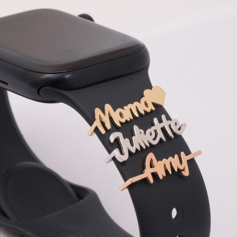 Custom Apple Watch Name Mama Tag Charm, Personalize Smart Watch Straps Charm, Solid Gold Smart Watch Tag, Name Figure Accessories