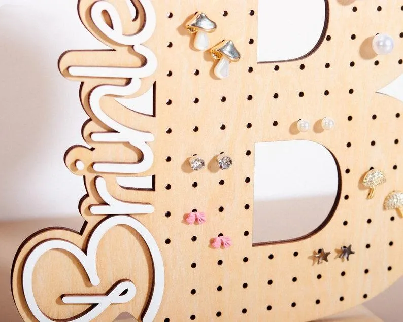 Personalized Earring Holder - Custom Earring Display, Wood Jewelry Organizer, Mother's Day Gift, Gifts for Girlfriend, Birthday Gift for Her