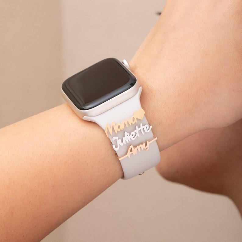Custom Apple Watch Name Mama Tag Charm, Personalize Smart Watch Straps Charm, Solid Gold Smart Watch Tag, Name Figure Accessories
