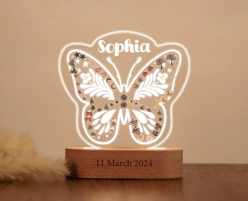 Personalized Acrylic Earring Holder - Custom Night Light, Butterfly Earring Holder, Kids Room Decor, Gifts for Girls, Kids Birthday Gifts